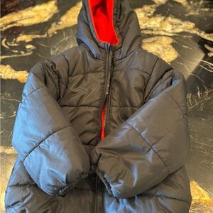 Kids London Fog Black Puffer Jacket with Red Interior